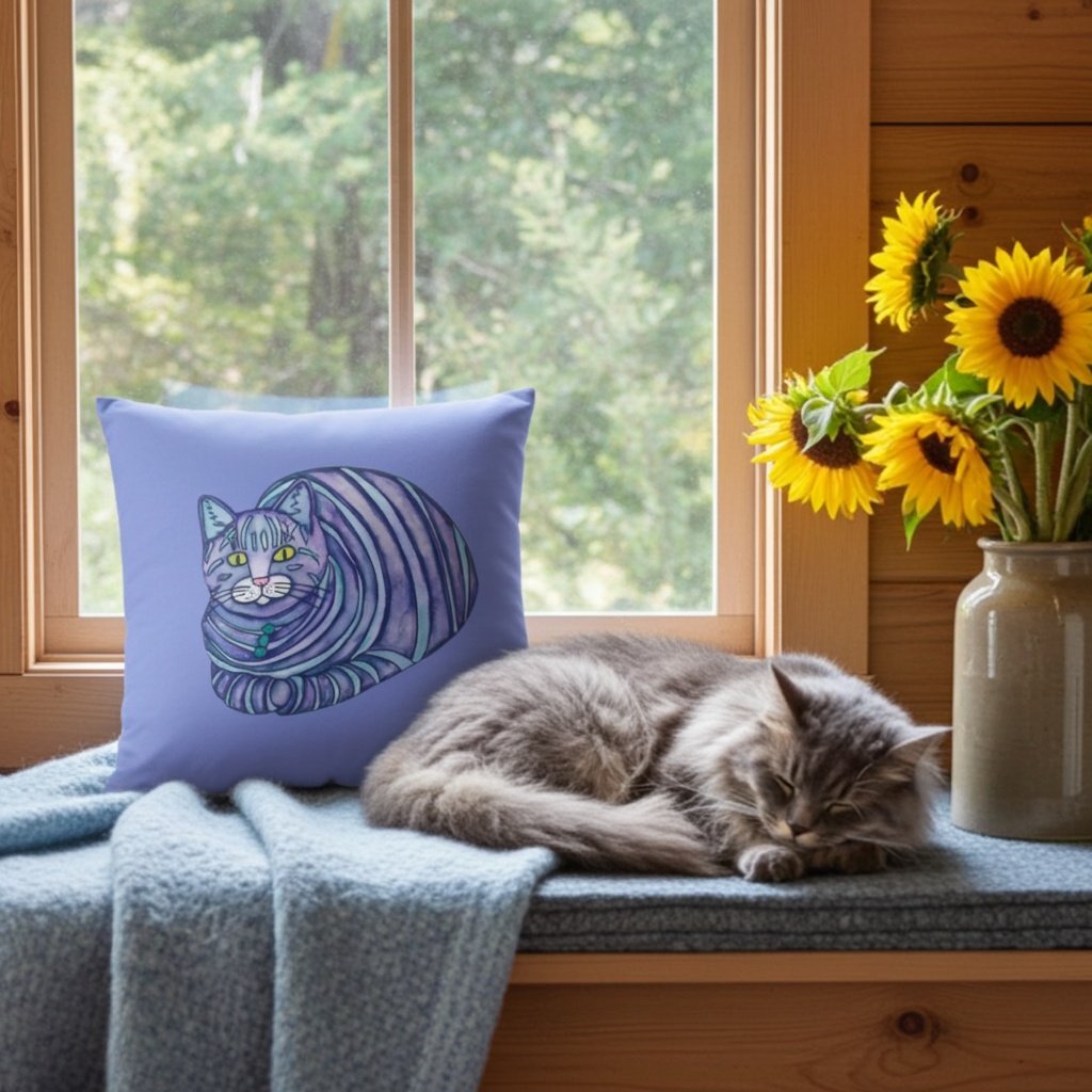 Big Blue Tabby Cat Pillow