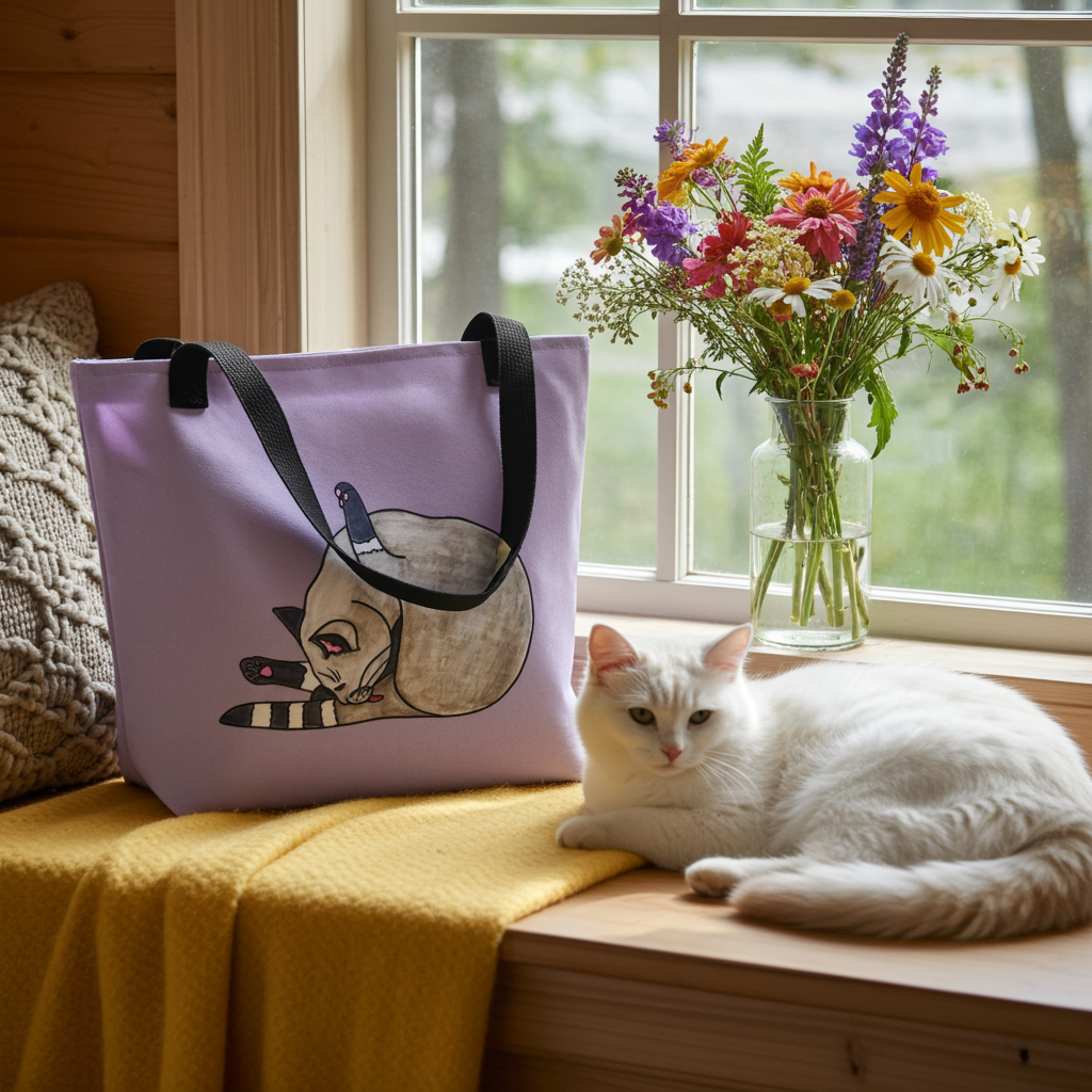 Bath Time Cat Tote Bag Gray