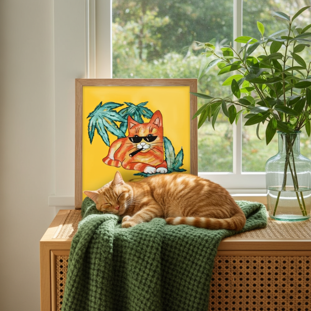 Cool Ginger Cat Wood Framed Poster 12x12