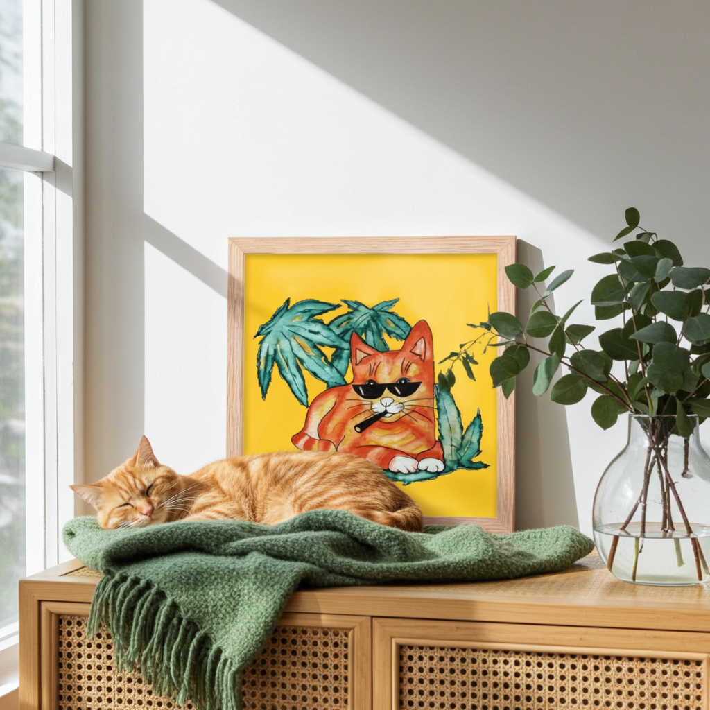 Cool Ginger Cat Wood Framed Poster 12x12