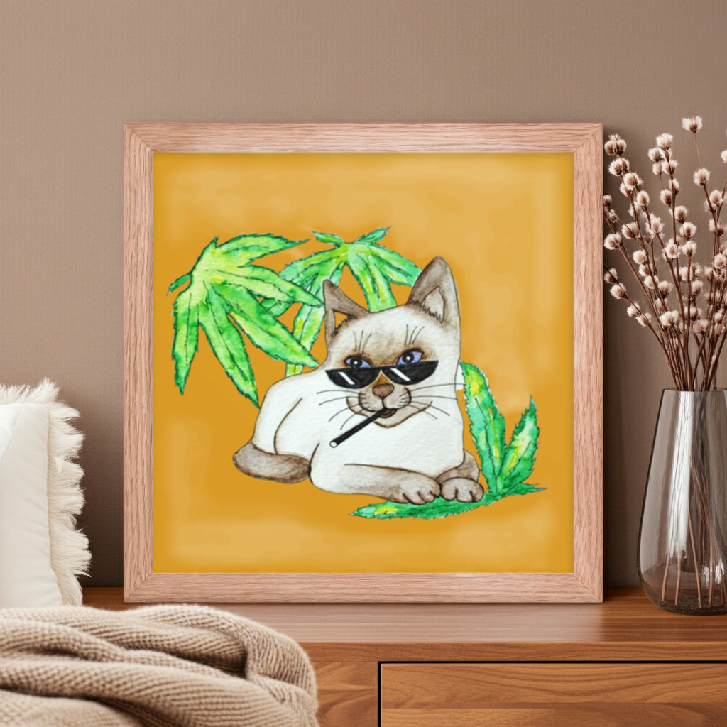 Cool Siamese Cat Framed Poster 12x12