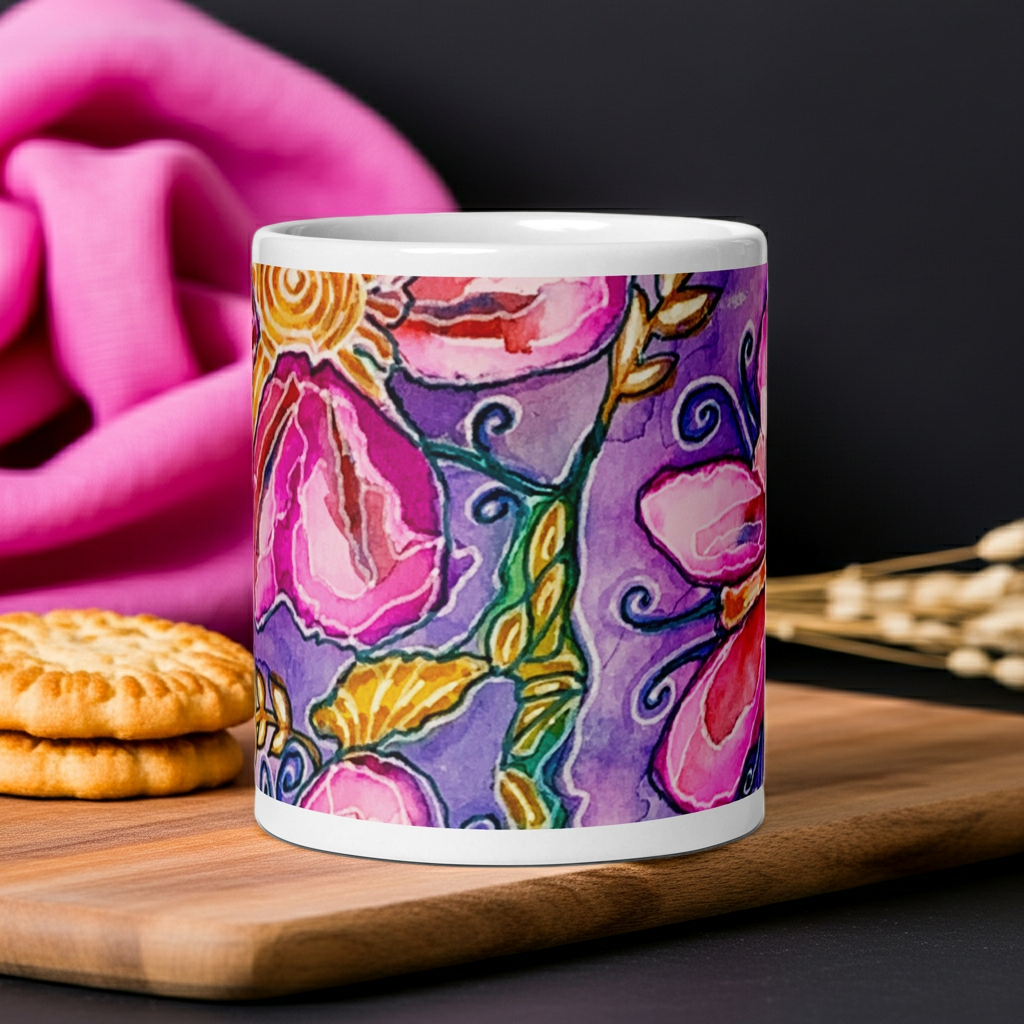 Pink Flowers Abstract Mug