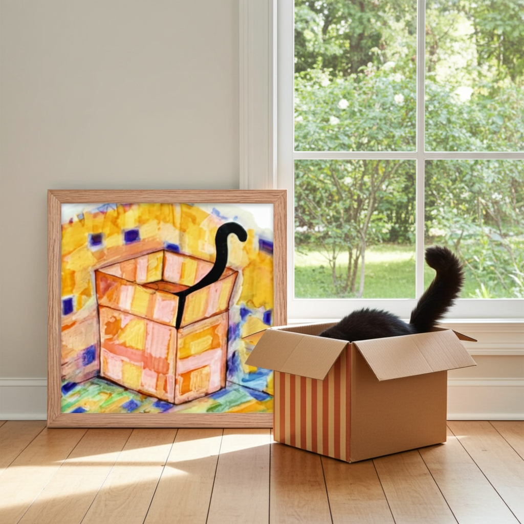 Cat in Box Framed Poster 12x12