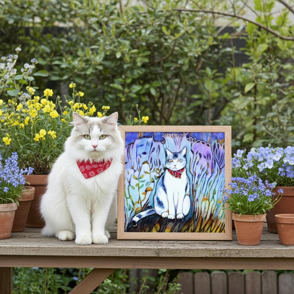 Cat in Scarf Framed Poster 12x12