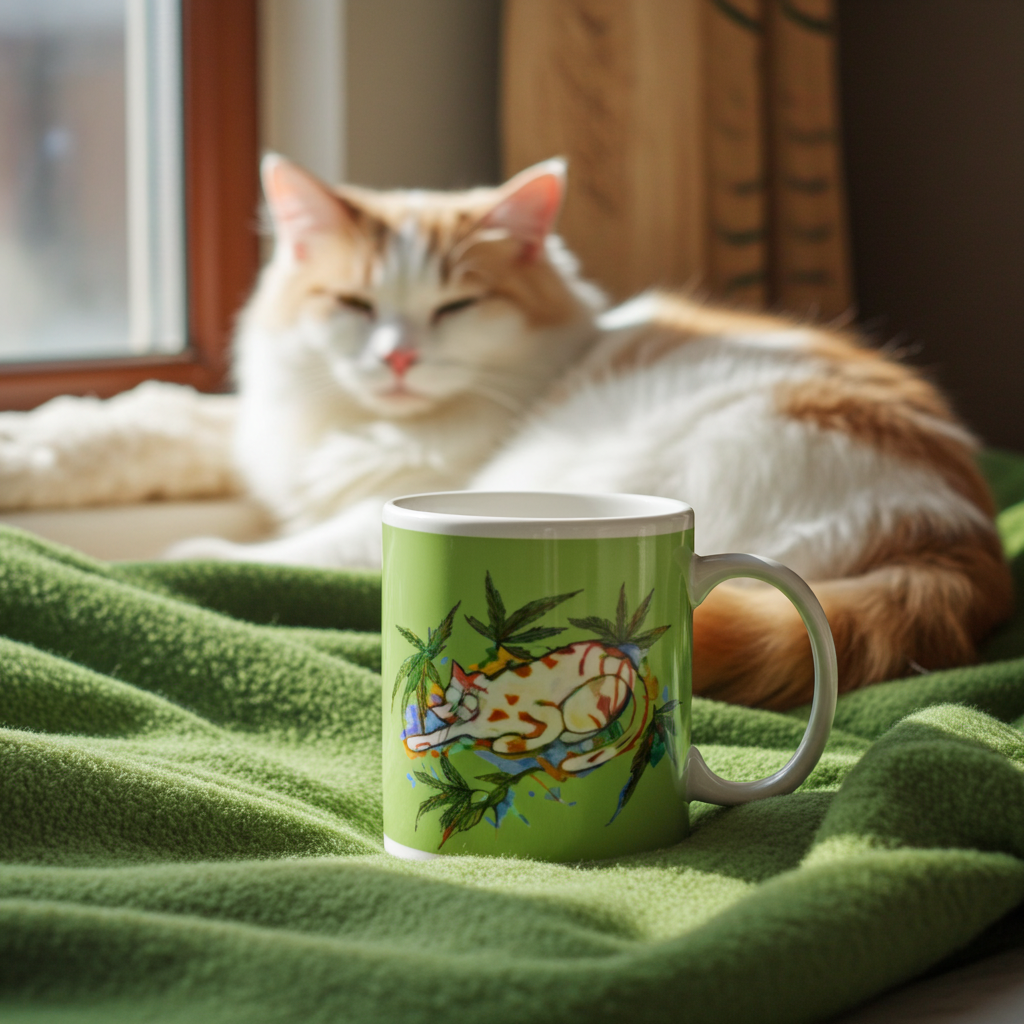 Green Leaf Cat Mug