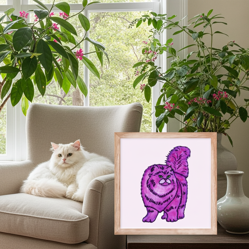 Pink Persian Cat Framed Poster 12x12