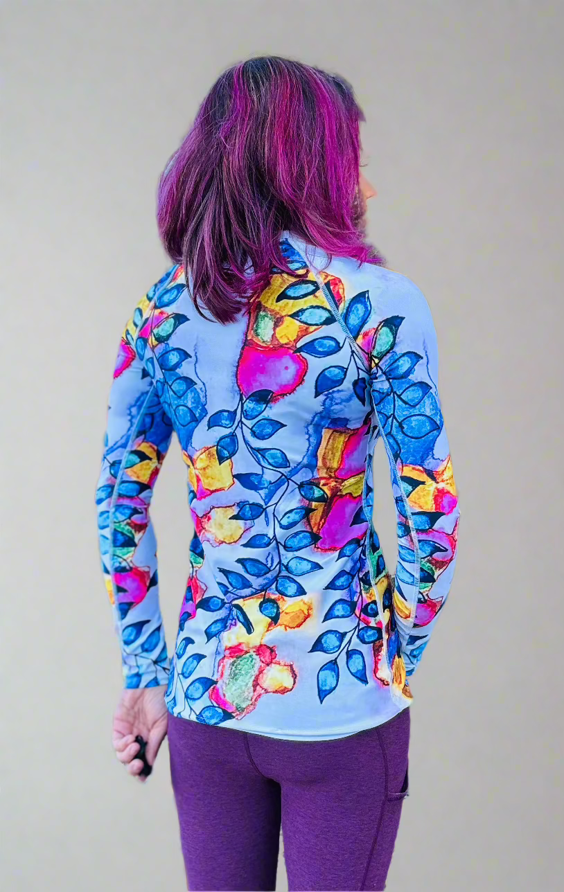 Royal Blue Leaves Abstract Women's Sun Shirt