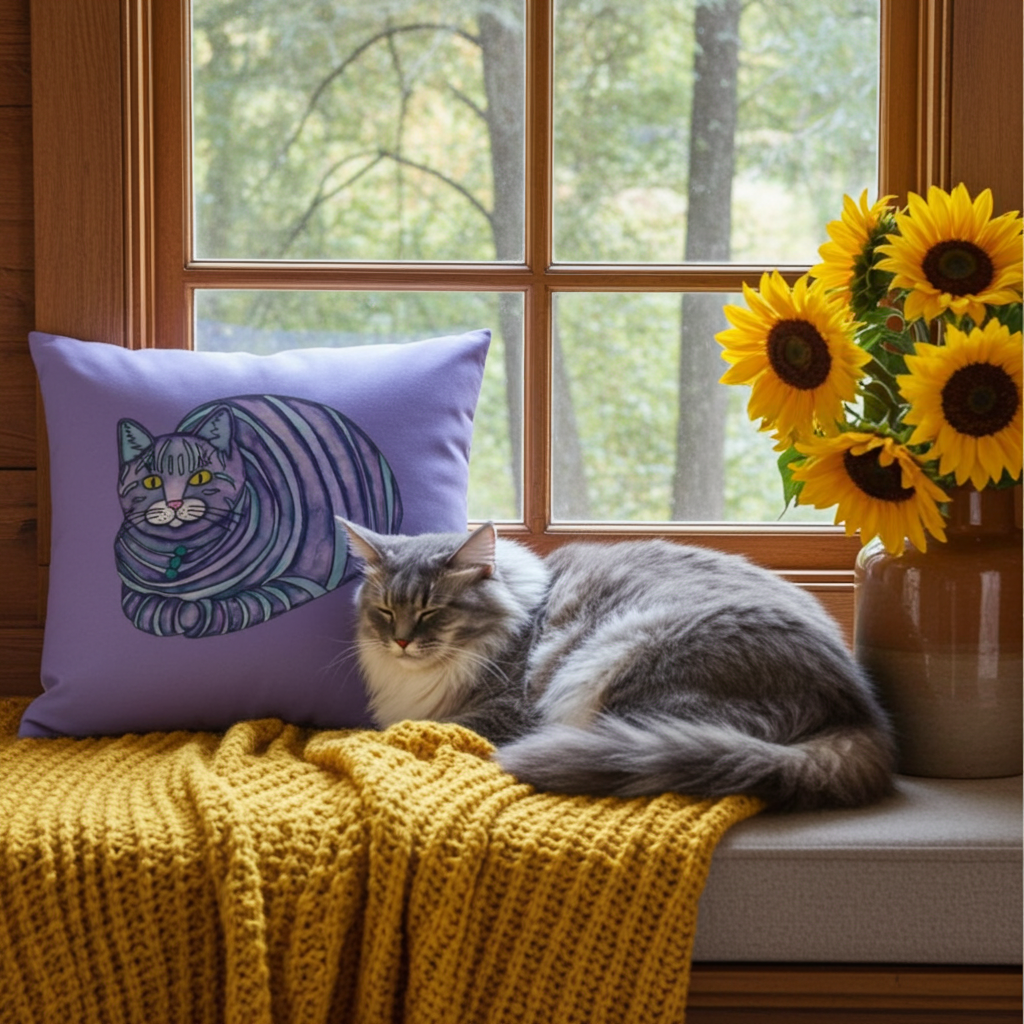 Big Blue Tabby Cat Pillow