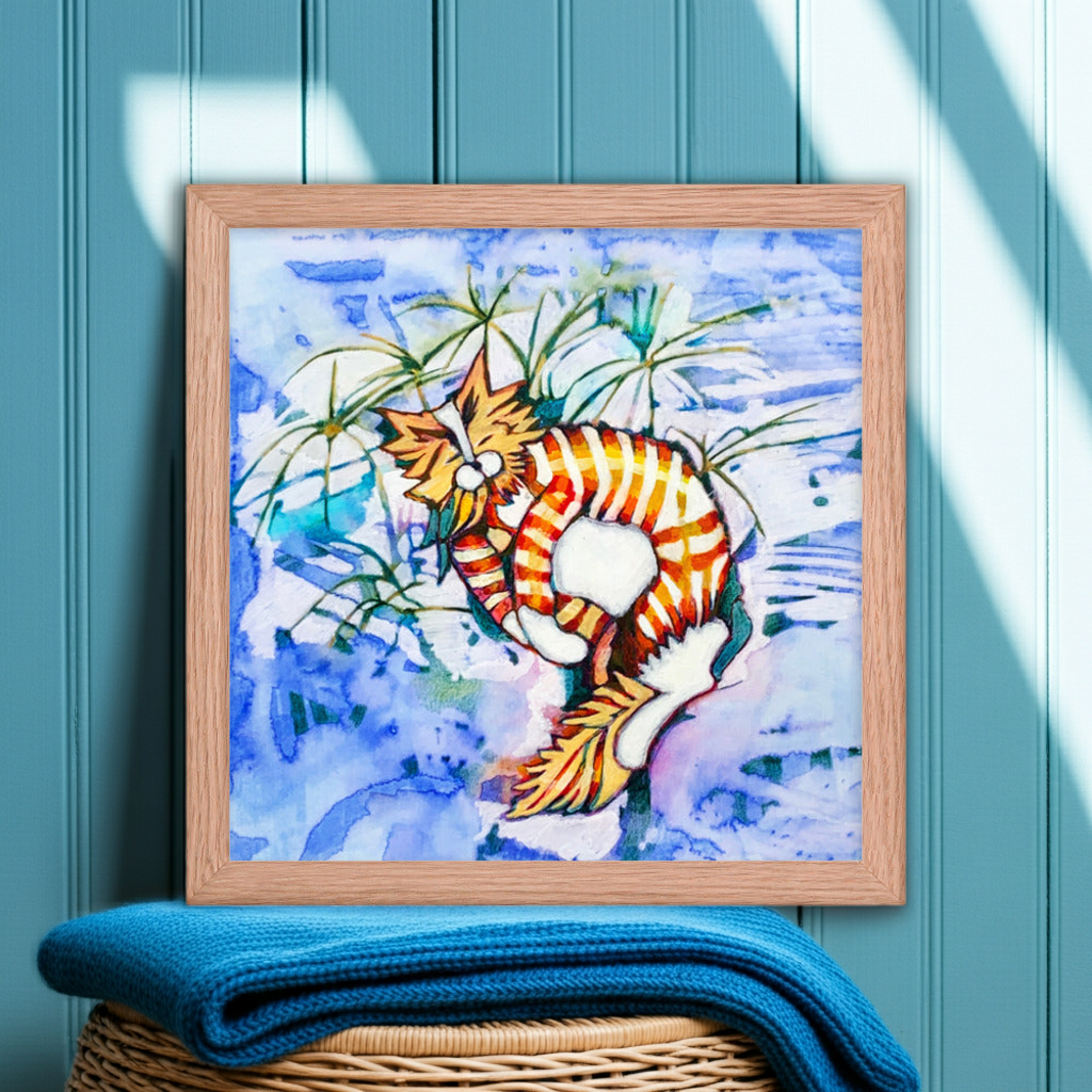Sleeping Tabby Cat Framed Poster 12x12