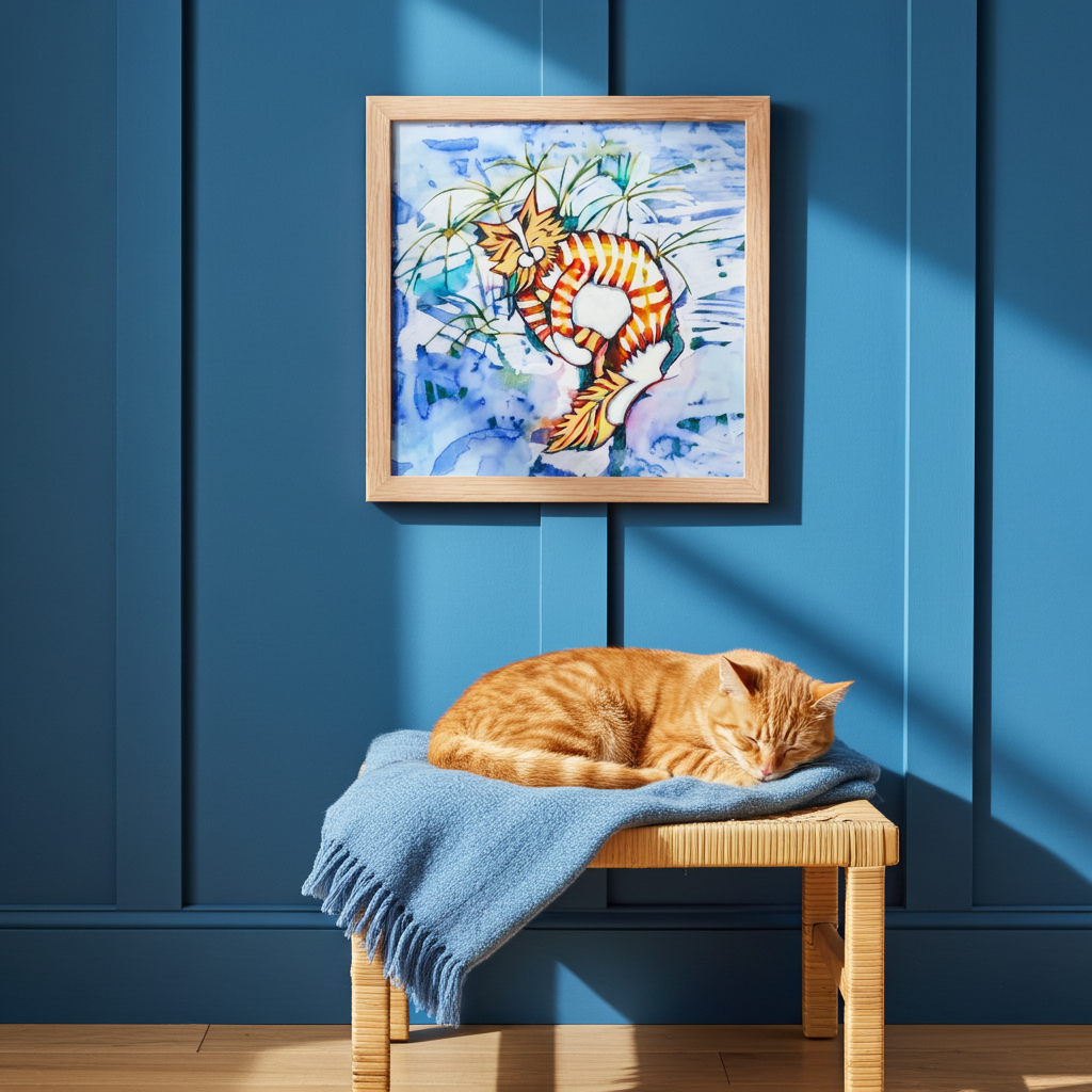Sleeping Tabby Cat Framed Poster 12x12