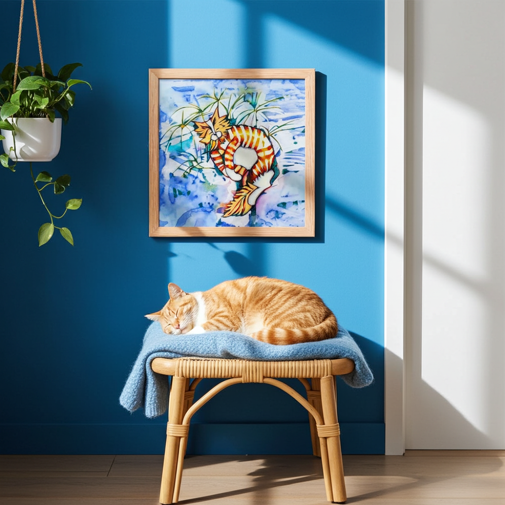 Sleeping Tabby Cat Framed Poster 12x12