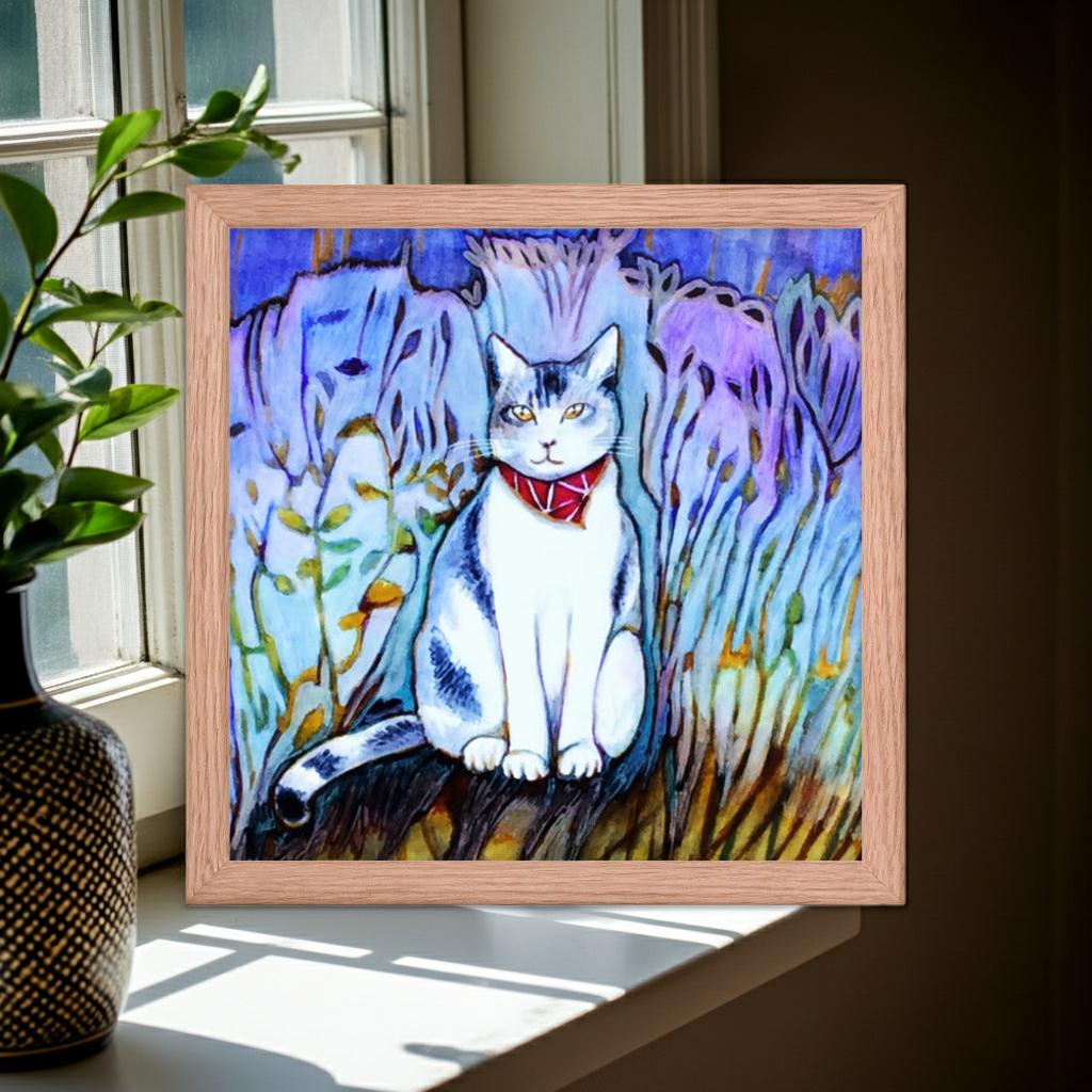 Cat in Scarf Framed Poster 12x12