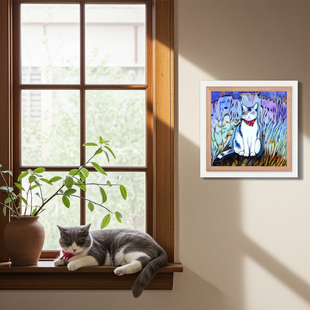 Cat in Scarf Framed Poster 12x12