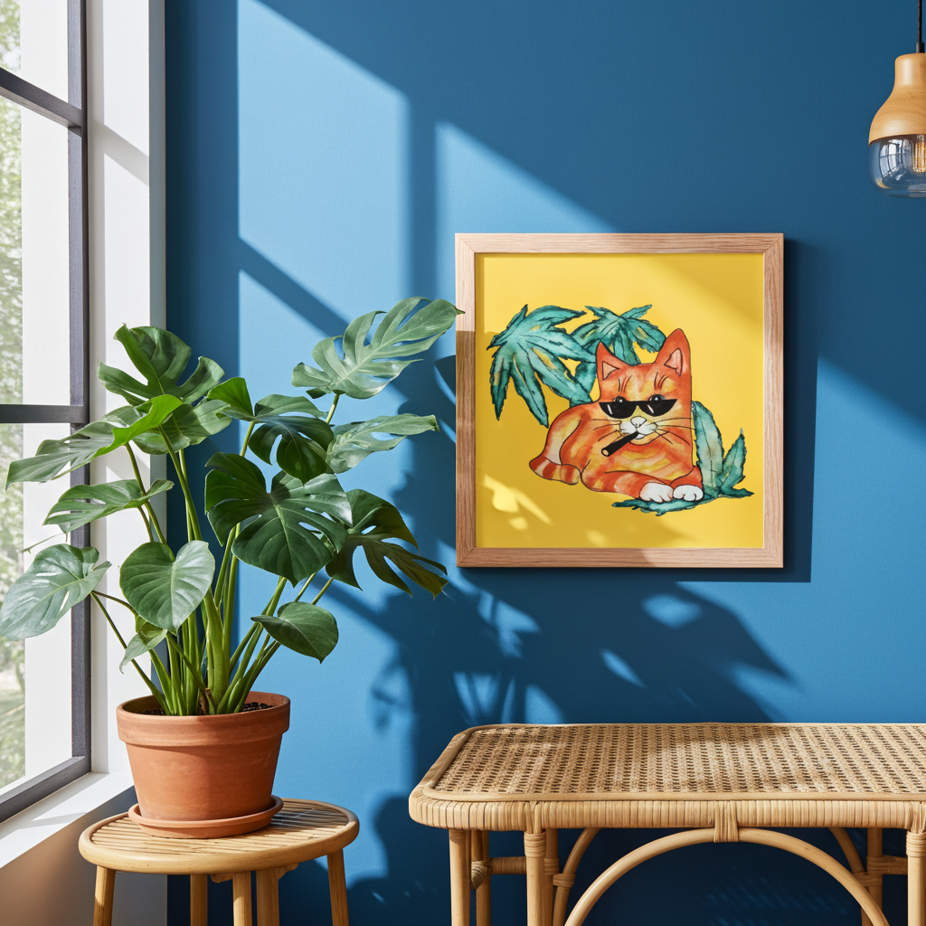 Cool Ginger Cat Wood Framed Poster 12x12