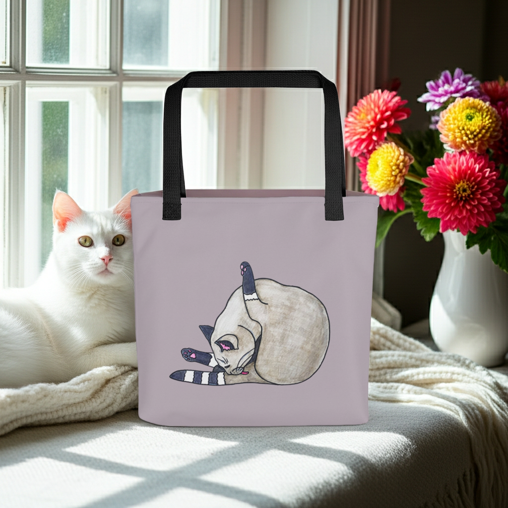Bath Time Cat Tote Bag Gray