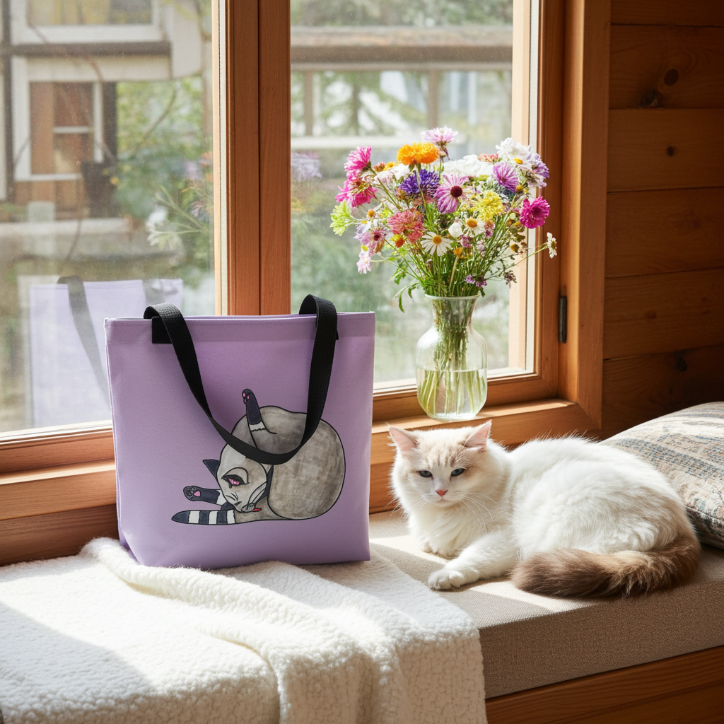 Bath Time Cat Tote Bag Gray
