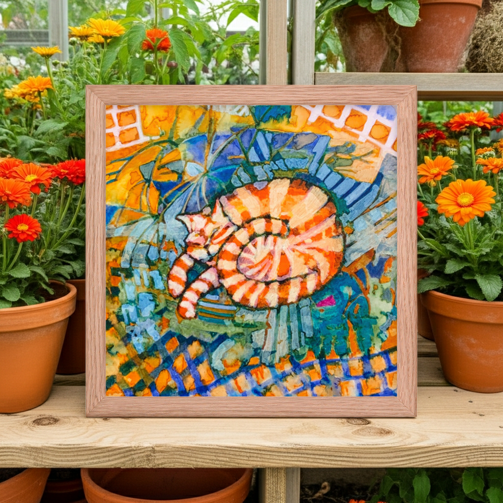 Sleeping Ginger Cat Framed Poster 12x12