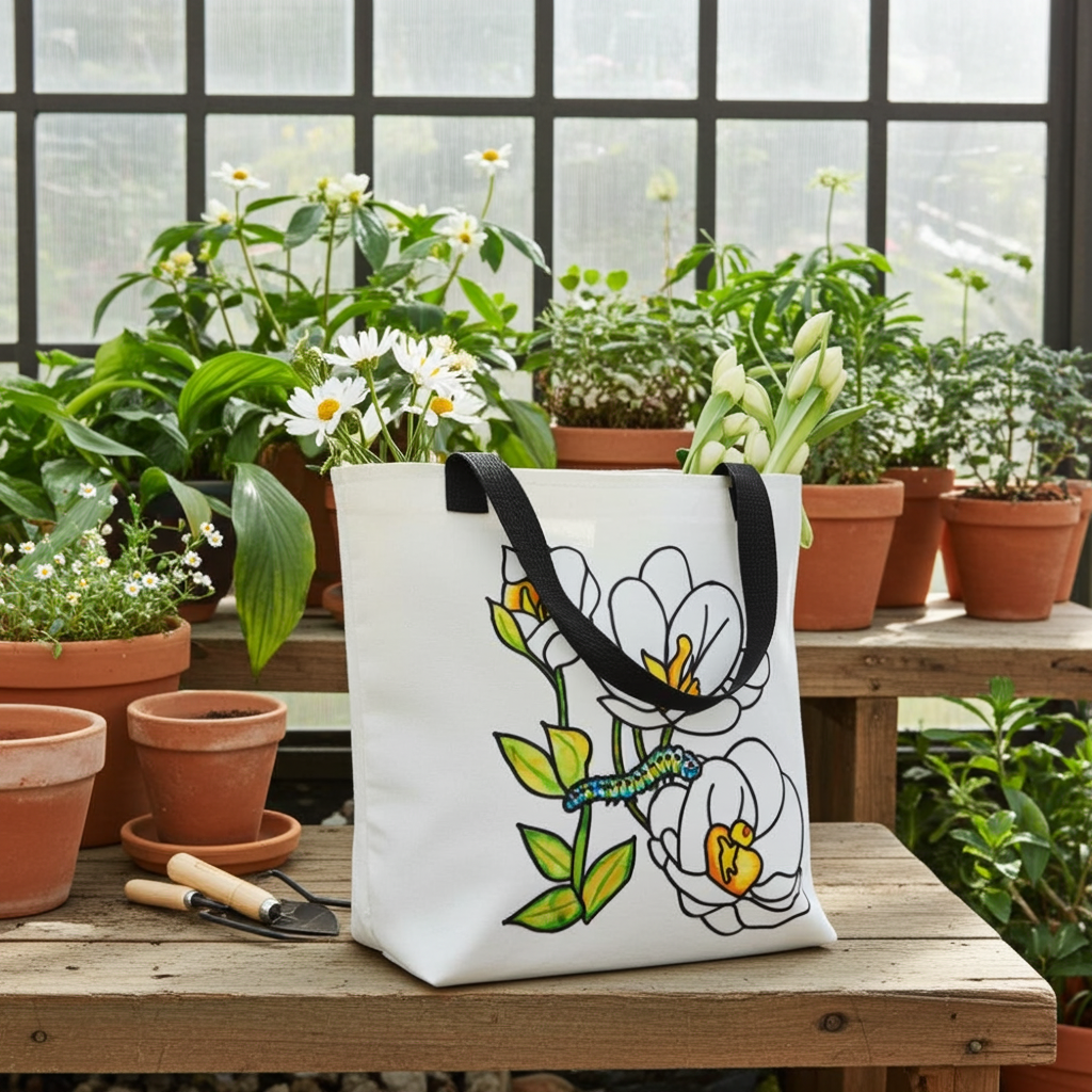 White Flowers Caterpillar Tote bag