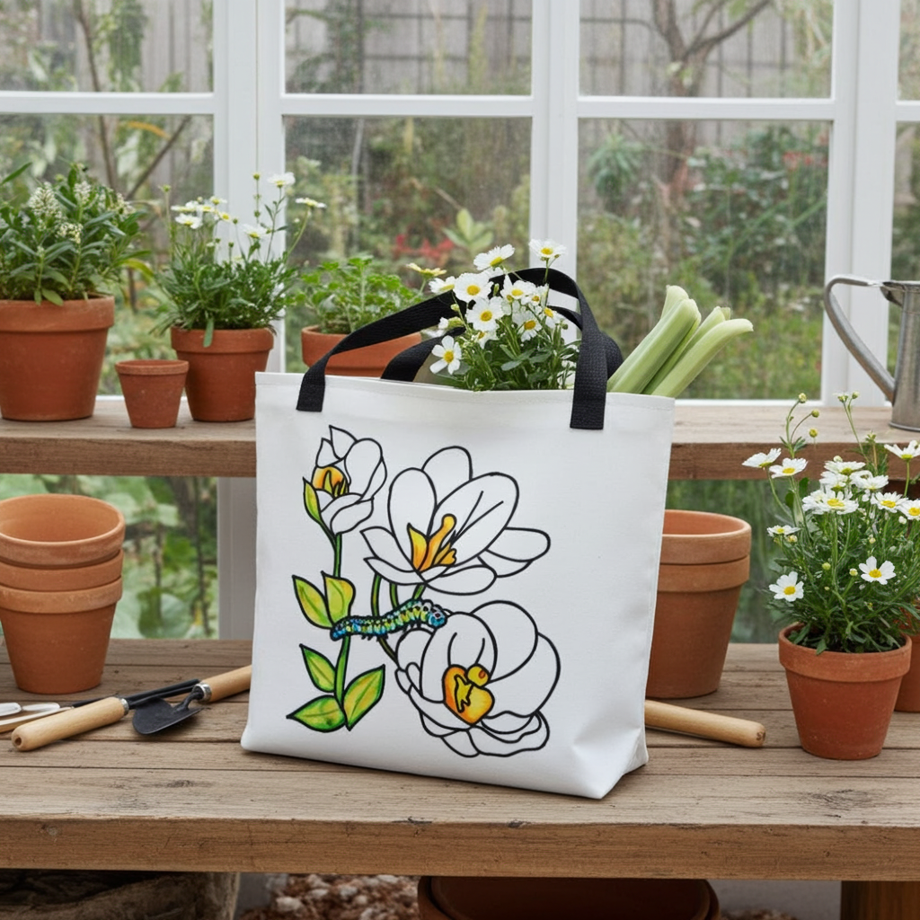 White Flowers Caterpillar Tote bag