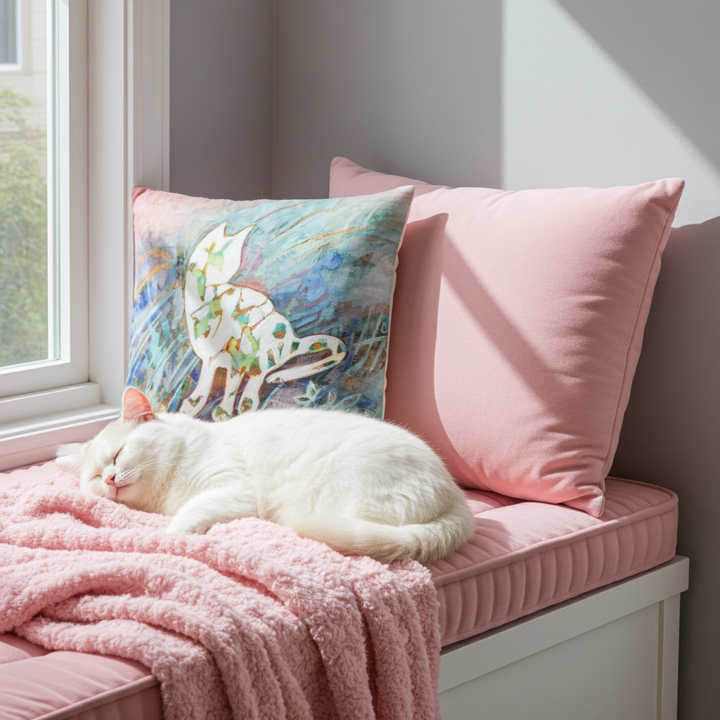 White Silhouette Cat Pillow