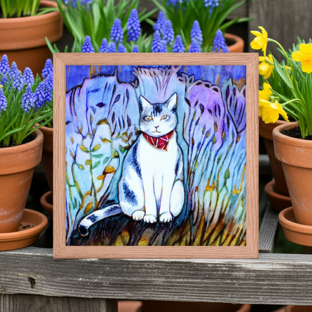 Cat in Scarf Framed Poster 12x12