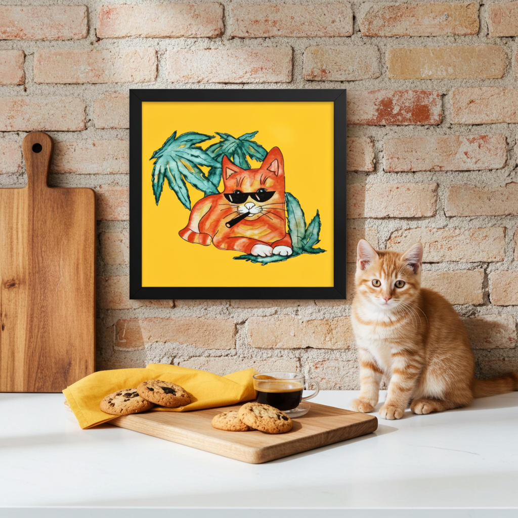 Cool Ginger Cat Black Framed Poster 12x12