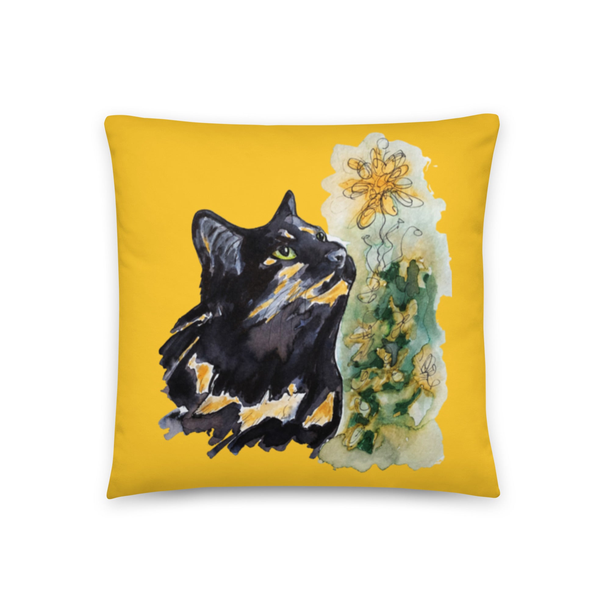 Calico Cat Yellow Pillow
