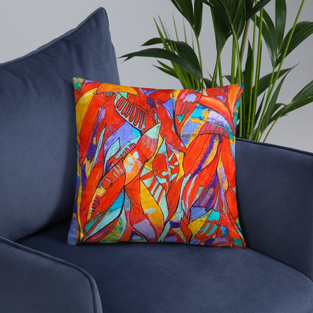 Red Garden Abstract Throw Pillow