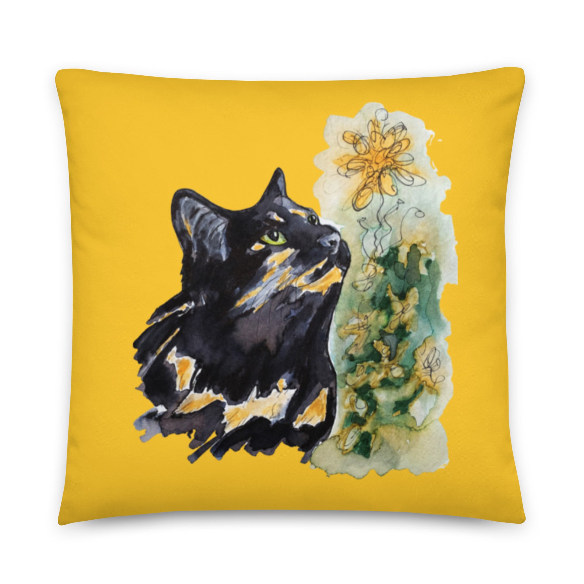 Calico Cat Yellow Pillow