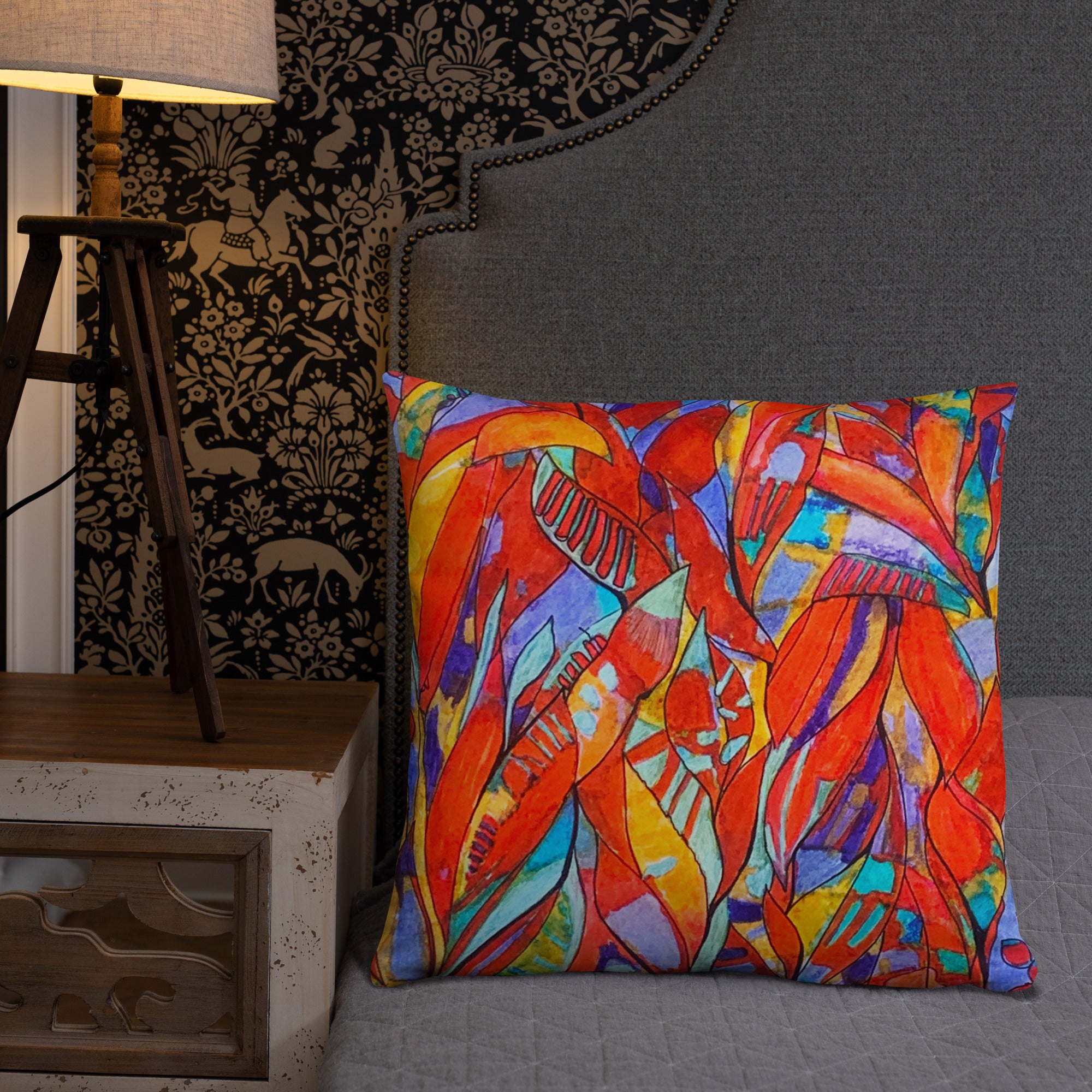 Red Garden Abstract Throw Pillow