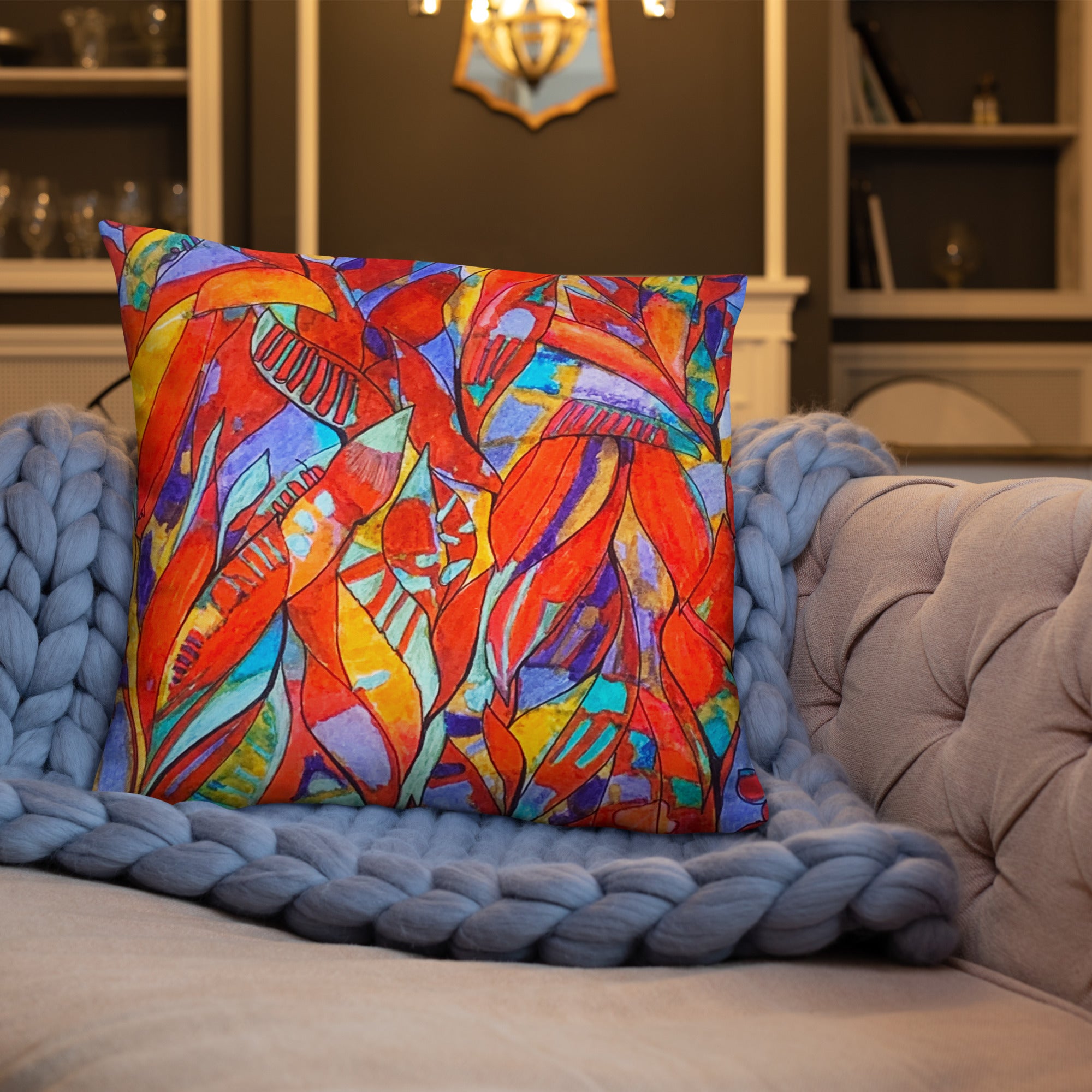 Red Garden Abstract Throw Pillow