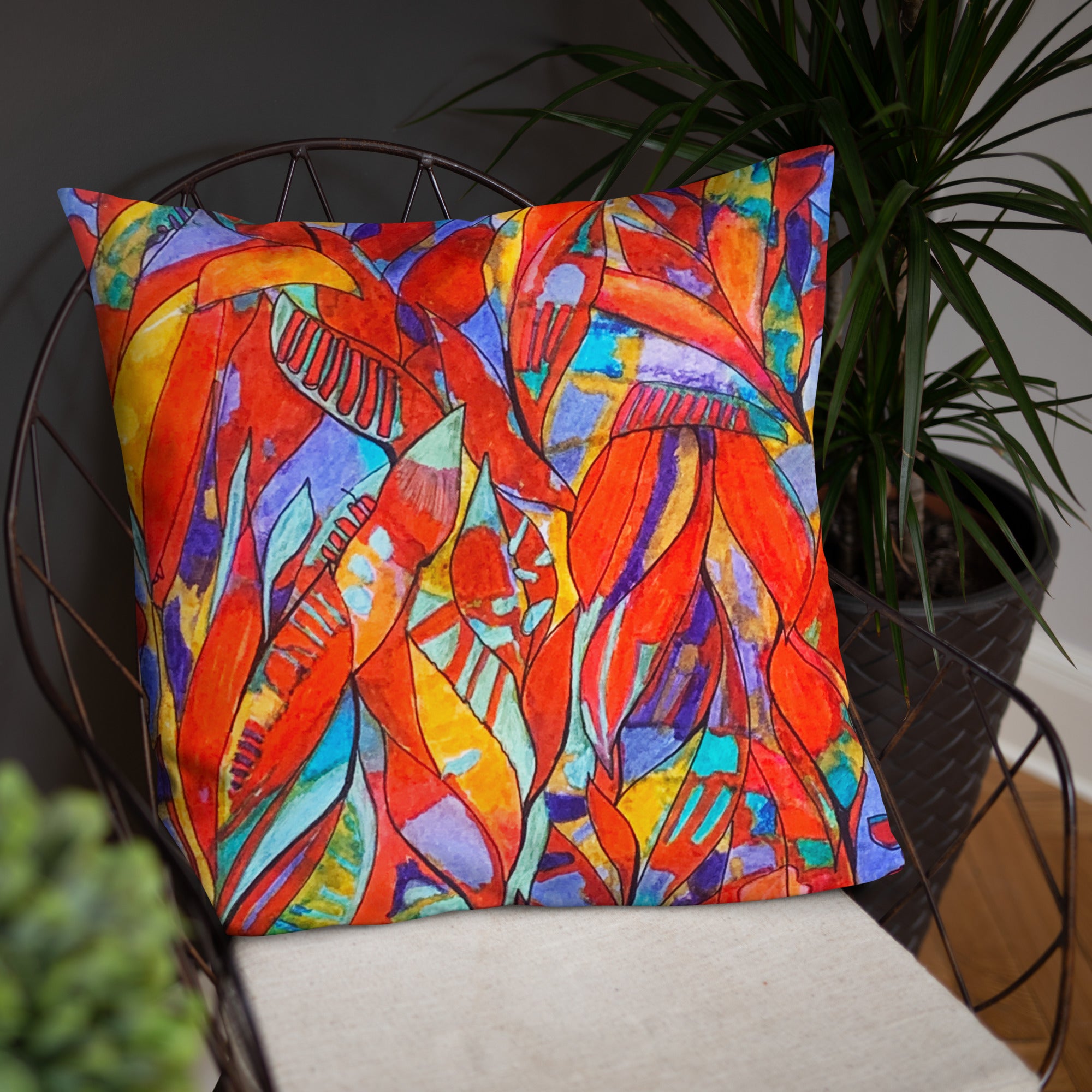 Red Garden Abstract Throw Pillow