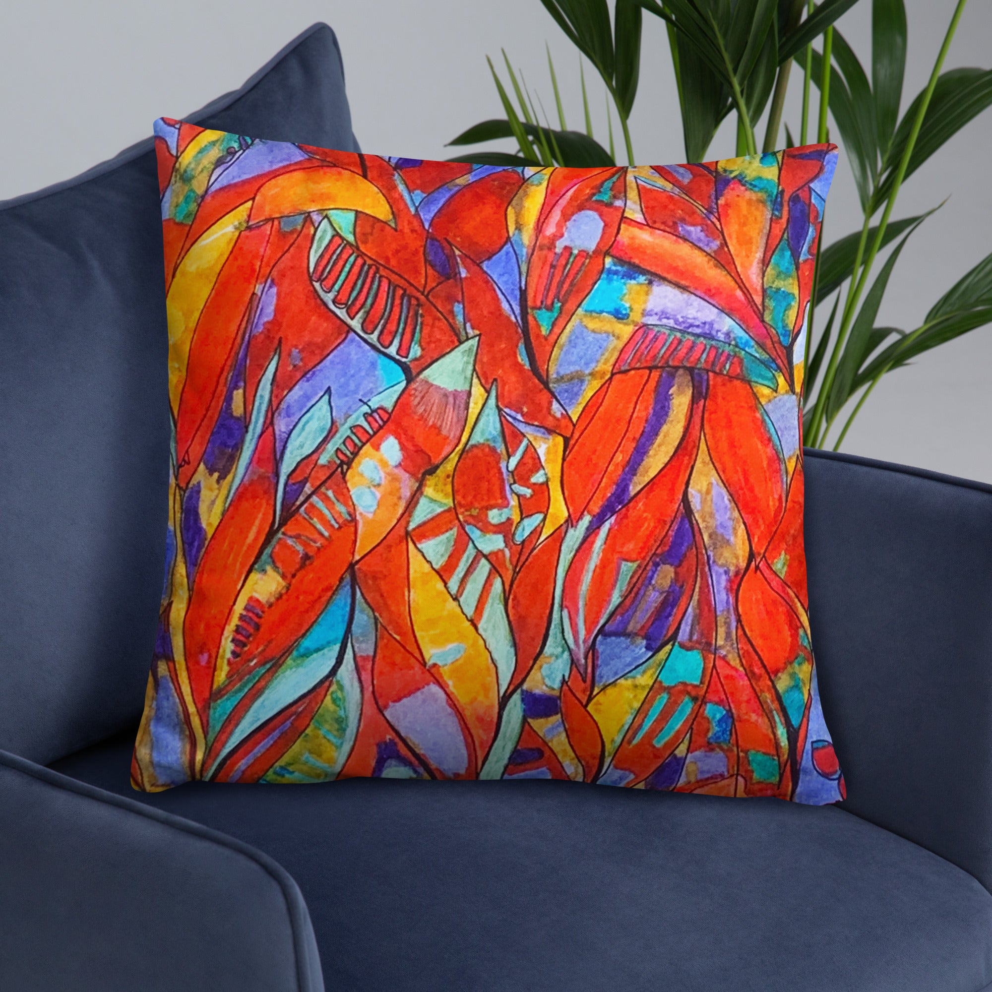 Red Garden Abstract Throw Pillow