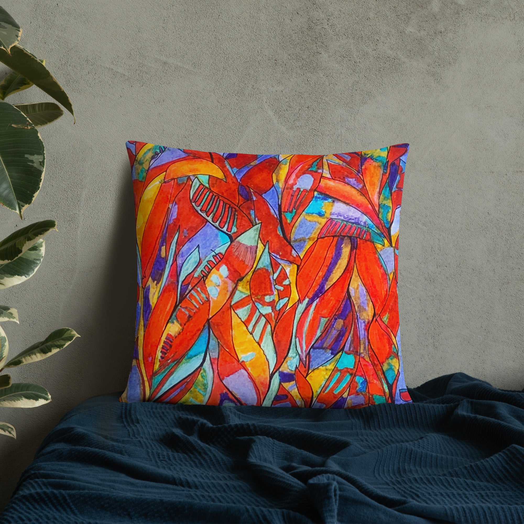 Red Garden Abstract Throw Pillow