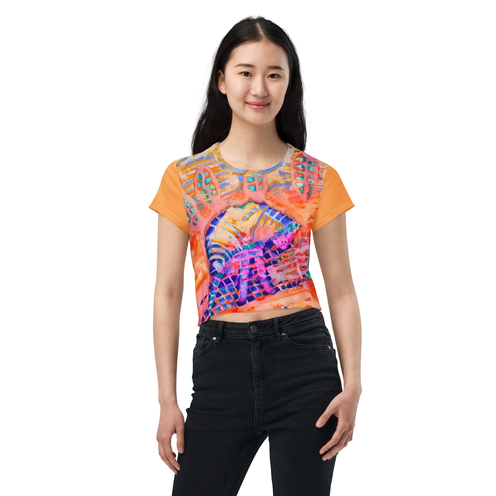 Thoughtful Cat Crop T-shirt