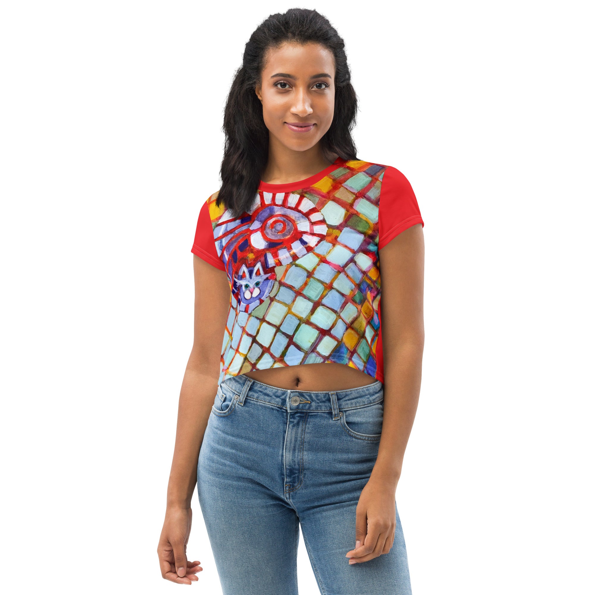 Checkers Cat Crop T-shirt