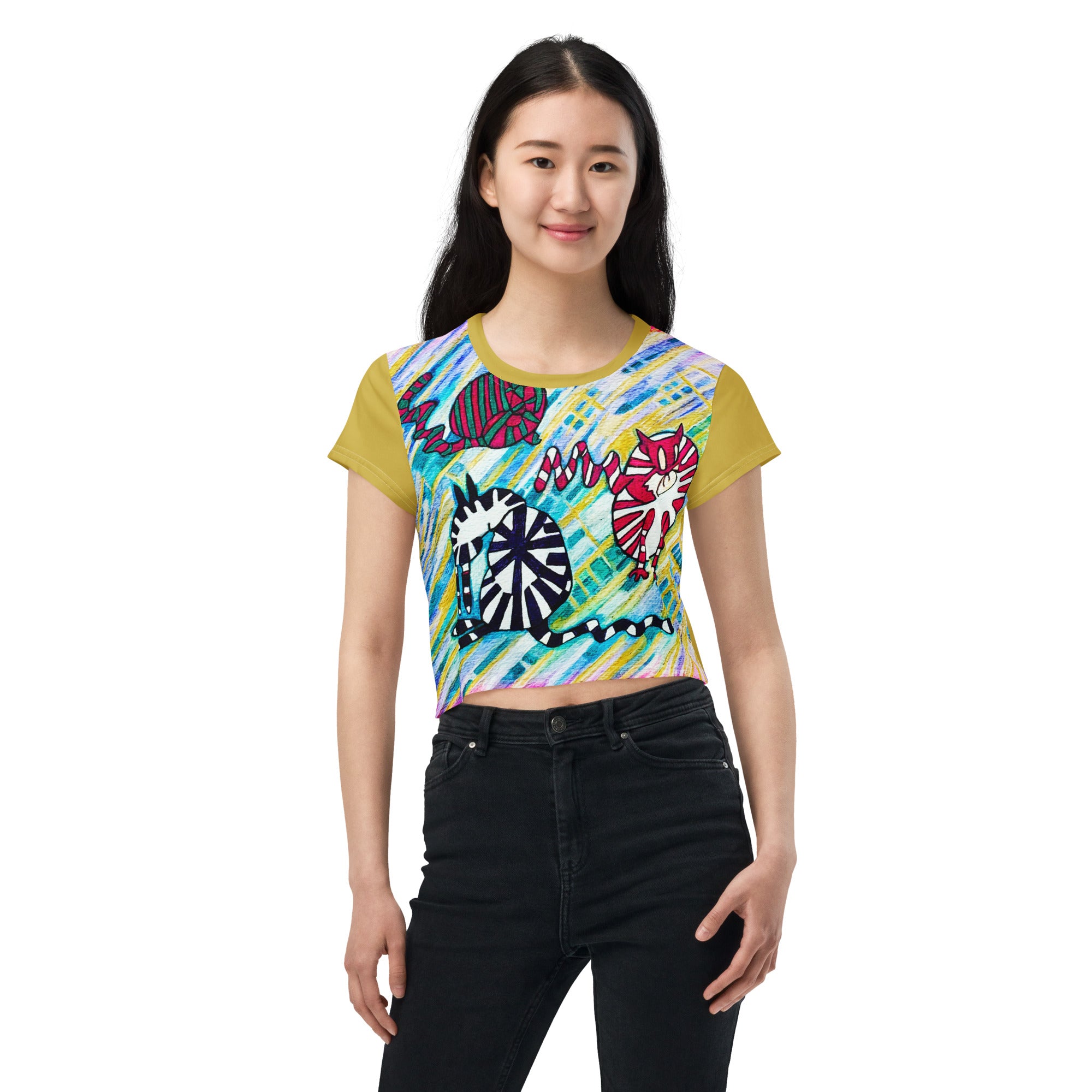 Dinner Time Cats Crop T-shirt
