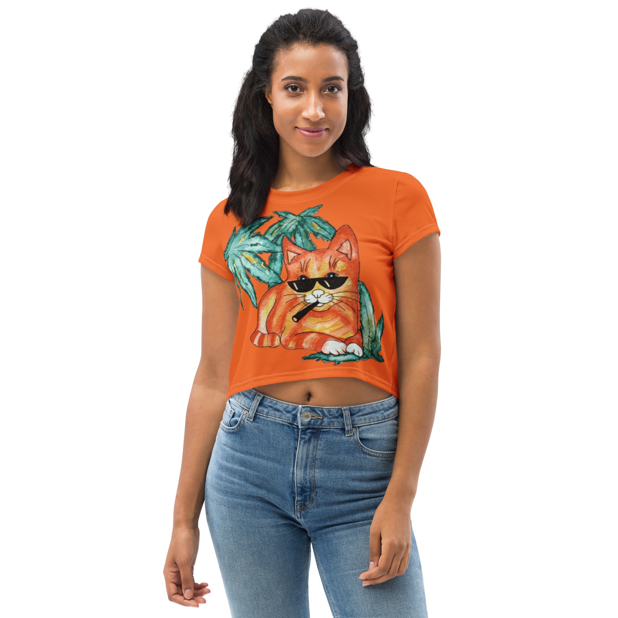 Cool Ginger Cat Crop T-shirt