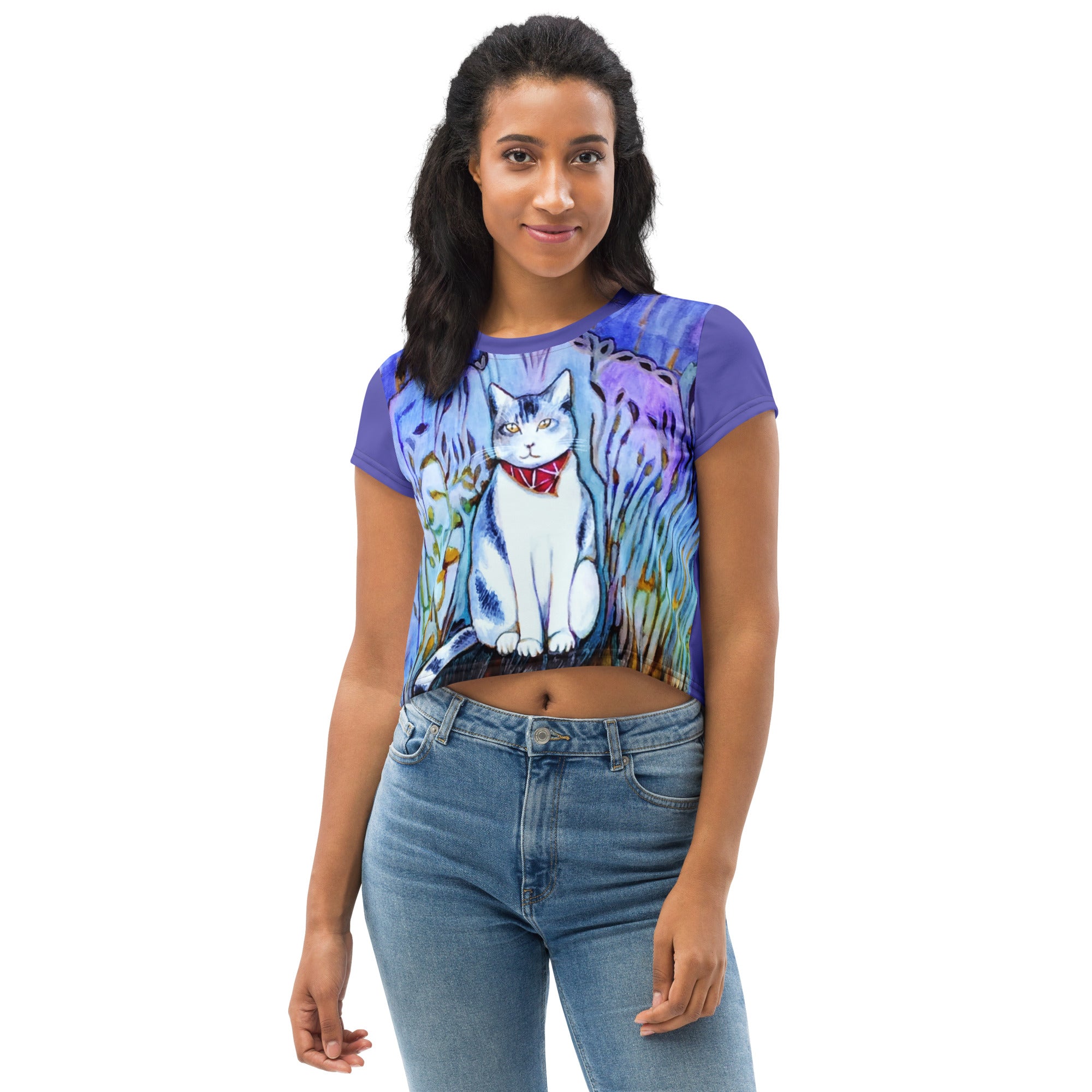 Cat in Scarf Crop T-shirt