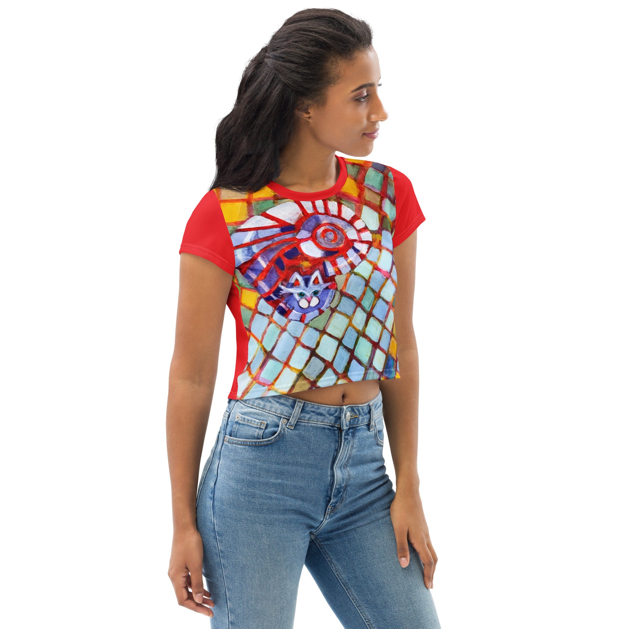 Checkers Cat Crop T-shirt