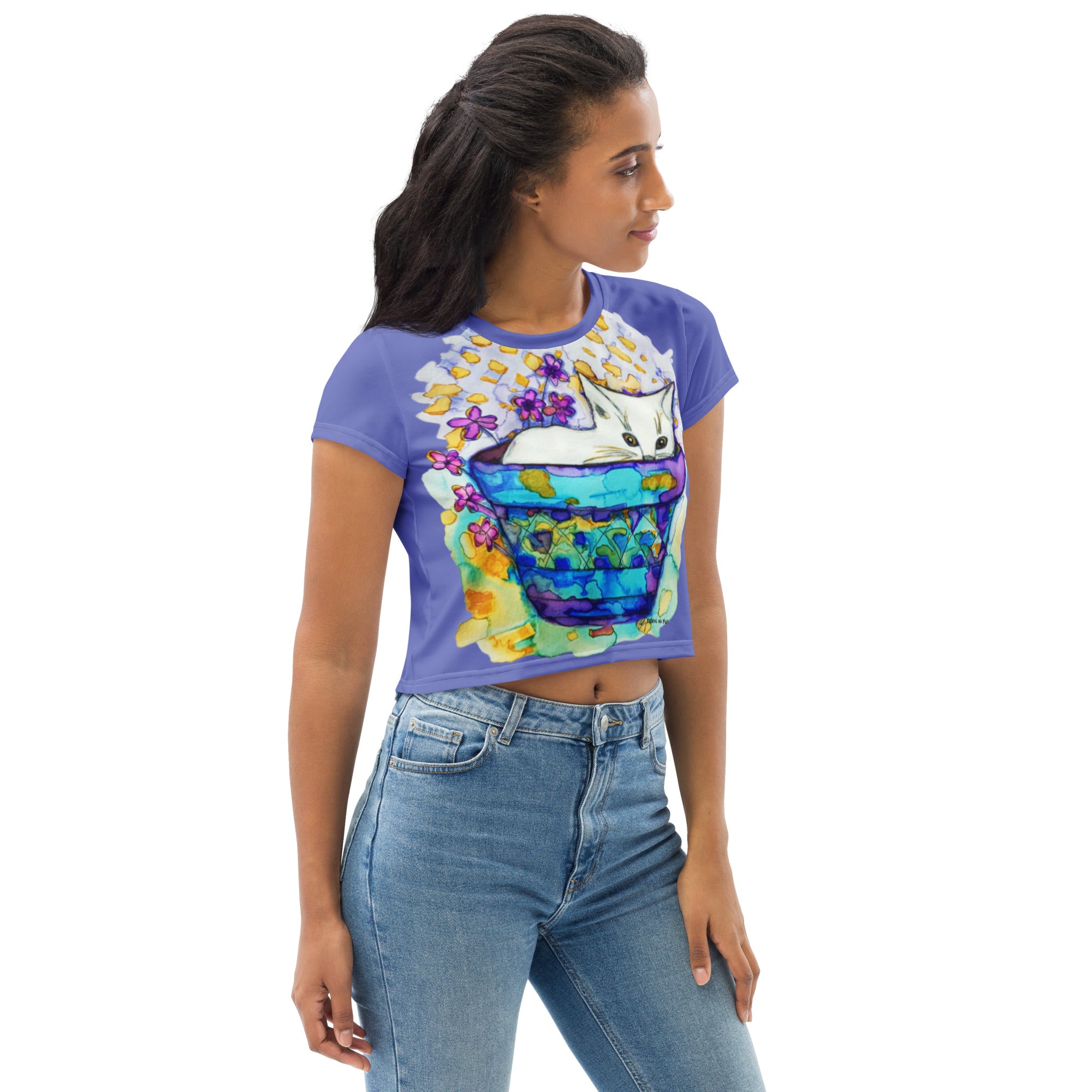Potted Plant Cat Crop T-shirt