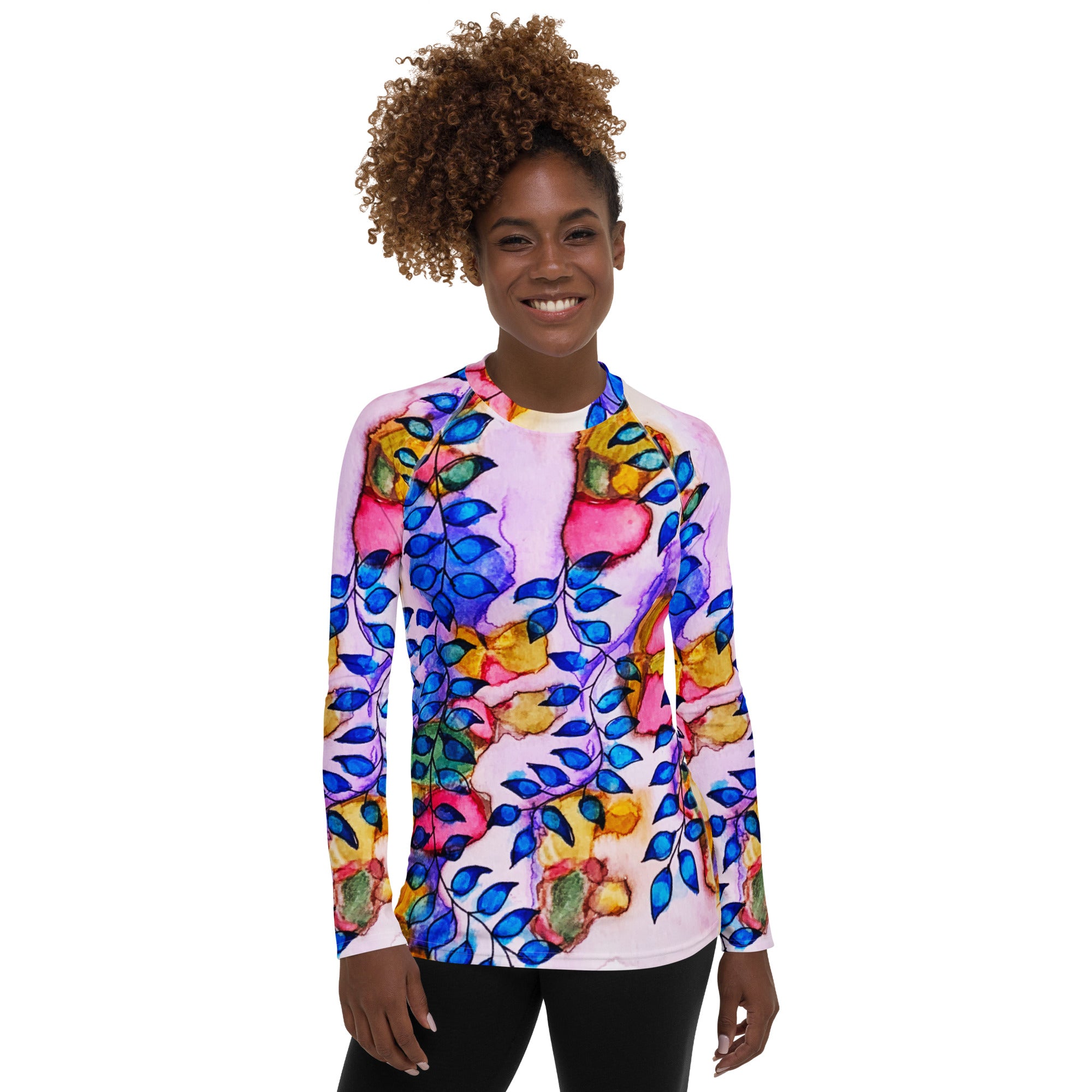 Royal Blue Leaves Abstract Women's Sun Shirt