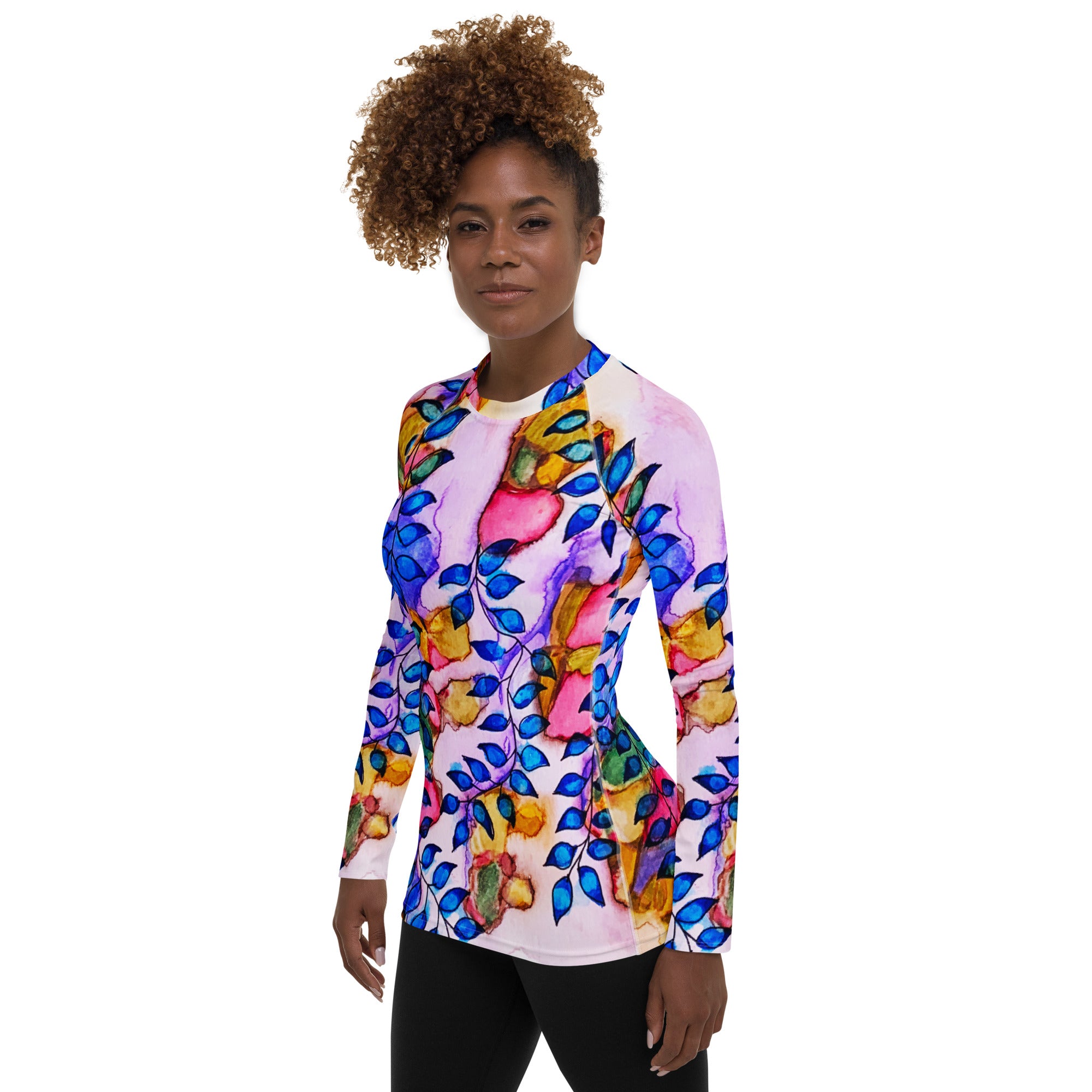 Royal Blue Leaves Abstract Women's Sun Shirt