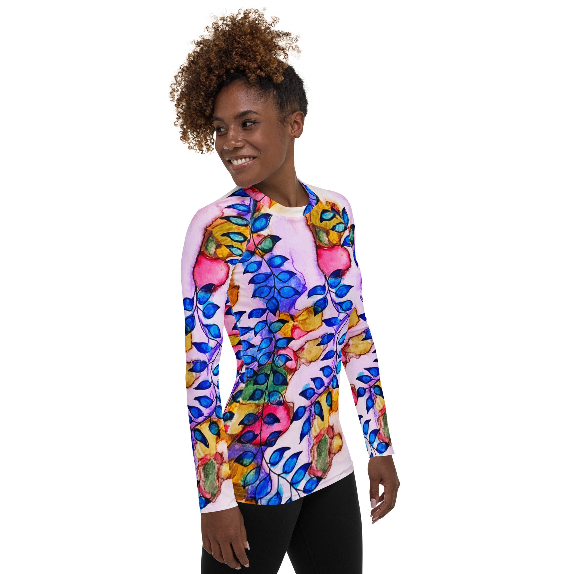 Royal Blue Leaves Abstract Women's Sun Shirt