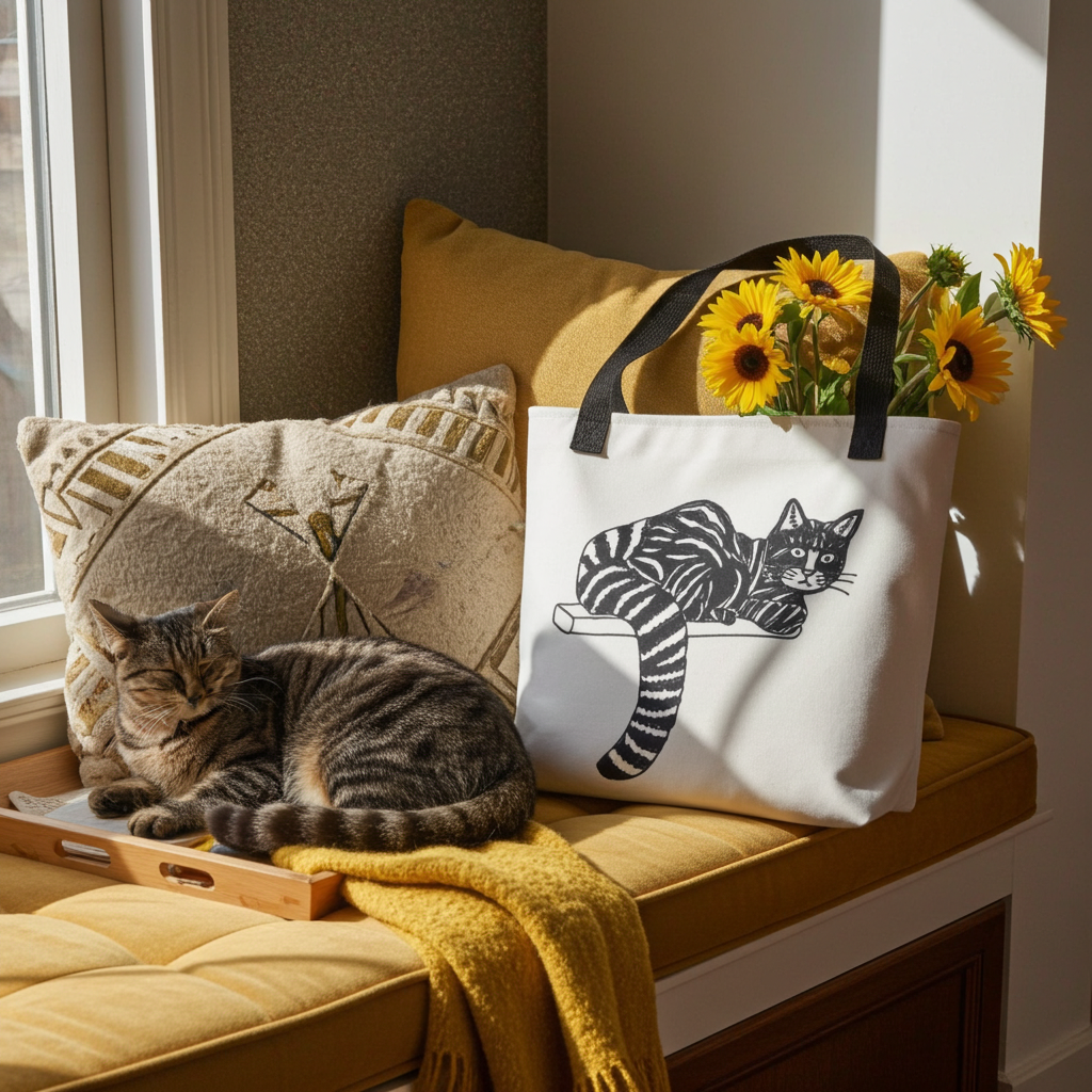 Striped Cat Tote Bag
