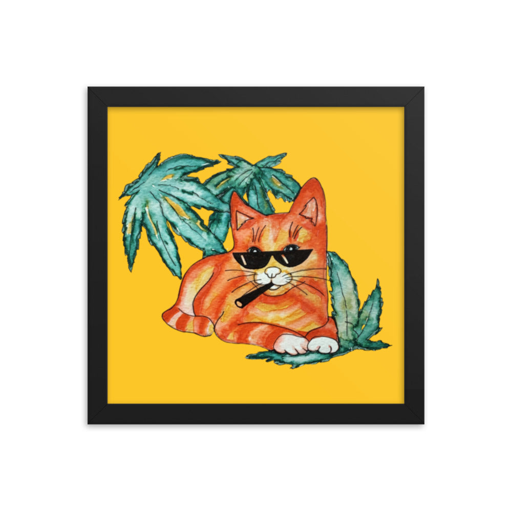 Cool Ginger Cat Black Framed Poster 12x12