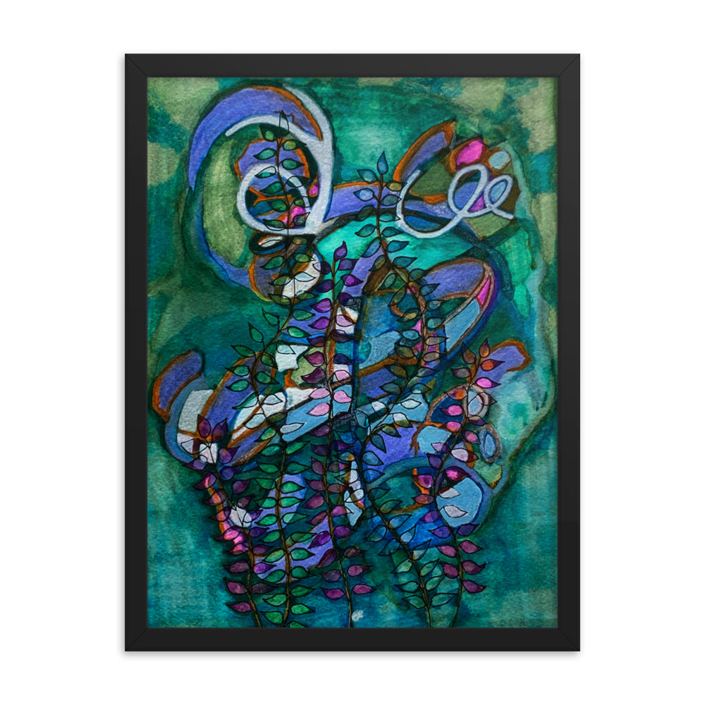 Night Glow Leaves Abstract Framed poster