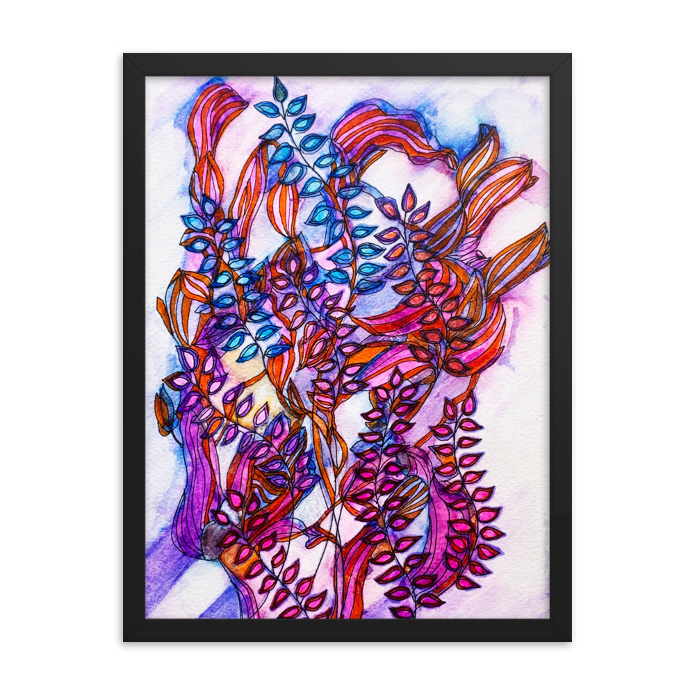 Orange Vine Leaves Abstract Framed poster