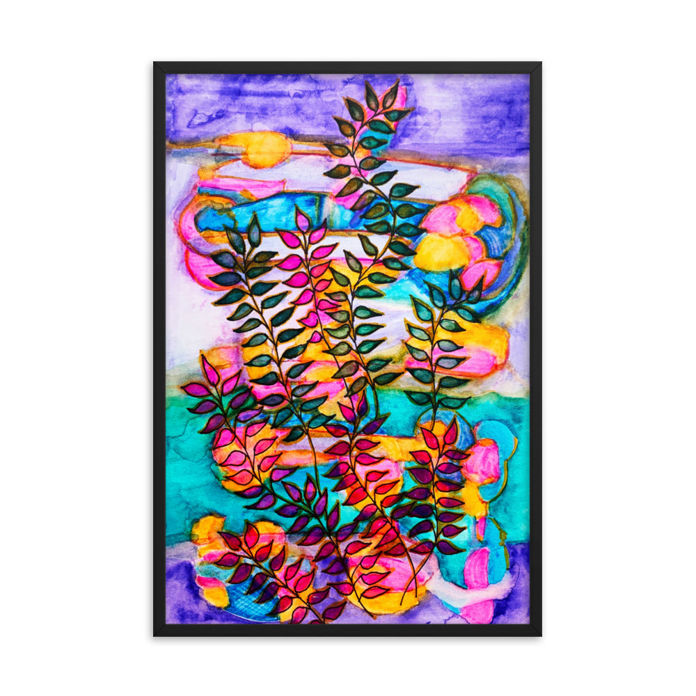 Neon Leaves Abstract Framed Poster