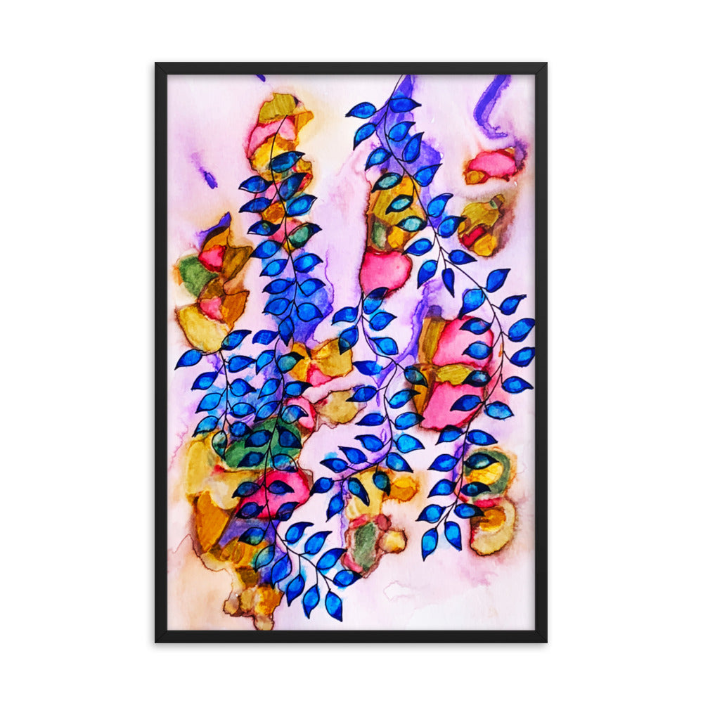 Royal Blue Leaves Framed poster